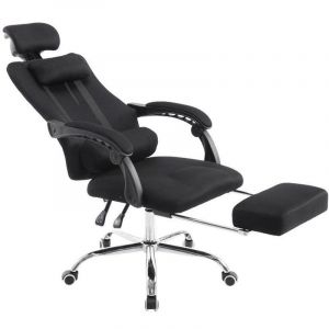 Décoshop26 Fauteuil de bureau ergonomique avec repose-pieds extensible appui-tête noir BUR10088