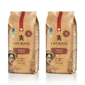 Café Royal 2 x 1 KG Peru Classico - Café Torréfié en Grains 100% Arabica - Intensité 3/5 - Certifié Fairtrade
