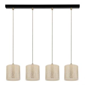 Lampe Suspendue Métal Noir Câble PVC Transparent Abat-jour en Tissu Doré Ora