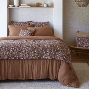 Terre de Nuit Couvre-lit gaze de coton imprimé floral 90x200 cm marron