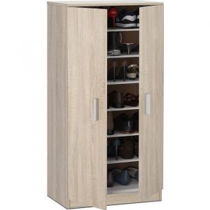 Pegane Meuble Armoire &agrave; chaussures en bois coloris ch&ecirc;ne canadien - 55 cm (longueur) x 108 cm (hauteur) x 36 cm (profondeur)