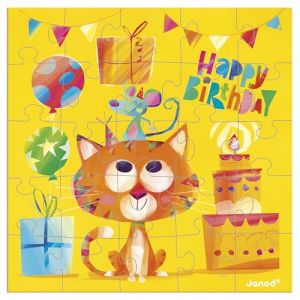 Janod Carte Anniversaire Puzzle - Carte Cadeau Puzzle 25 Pi&egrave;ces Chat + 1 Carte + 1 enveloppe - Id&eacute;al Cadeau Anniversaire, Carte v&oelig;ux - D&egrave;s 3 Ans