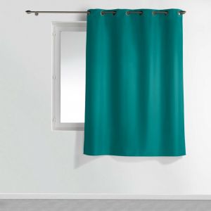 Douceur D'intérieur - Rideau à œillets petite hauteur 140 x 180 cm – polyester uni essentiel – Bleu paon