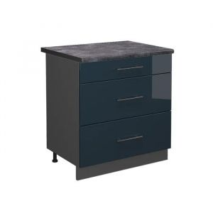 Image de Meuble Cuisine Fame-Line, 80 Cm Avec 3 Tiroirs, Pt Anthracite, Bleu Fonc&eacute; Brillant, Vicco