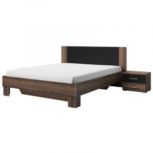 Meublorama - Lit adulte 180x200 collection irina. Coloris chêne foncé et noir