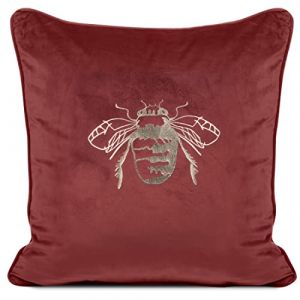 Eurofirany Élégante Housse de Coussin décorative en Velours avec imprimé 45 x 45 cm - Housse de Coussin en Velours Doux - Abeille dorée - Rouge