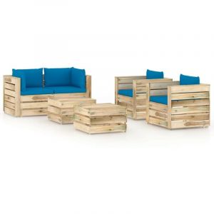Mercatoxl Salon de jardin 6 pcs avec coussins Bois impr&eacute;gn&eacute; de vert