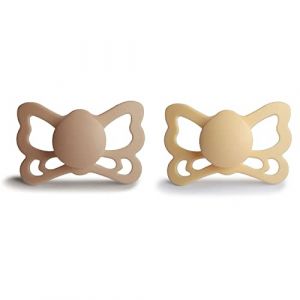 FRIGG Butterfly Lot de 2 Sucettes | Sucette en Silicone | Sans BPA | Fabriqu&eacute; au Danemark | T&eacute;tine Anatomique | Pale Daffodil/Silky Satin