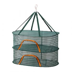 Relaxdays Tissu de s&eacute;chage Pliable, Filet 2 Niveaux pour Herbes, Fruits, l&eacute;gumes, s&eacute;choir &agrave; Suspendre, Vert/Orange