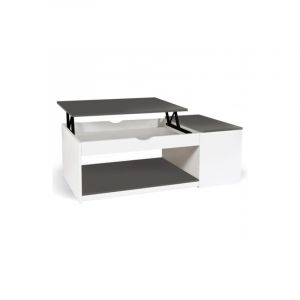 Idmarket Table basse plateau relevable elea avec coffre bois blanc et gris - Multicolore