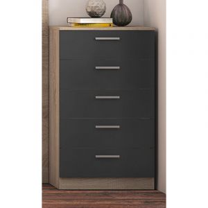 Chiffonnier, meuble de rangement coloris chêne cambrian, graphite - Longueur 60 x Profondeur 40 x Hauteur 102,7 cm -PEGANE-