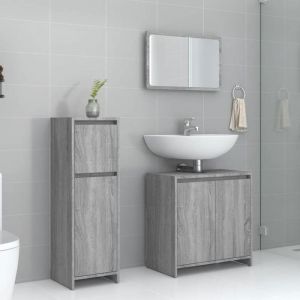 VidaXL Ensemble de Meubles de Salle de Bain Armoire de Rangement de Lavabo Placard de Salle de Bain Armoire à Miroir 3 pcs Sonoma Gris