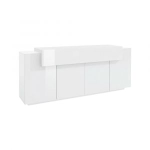 Dmora - Placard Dgerl, Buffet de cuisine à 4 portes, Buffet de salon, 100% Made in Italy, cm 220x45h86, Blanc brillant et mat
