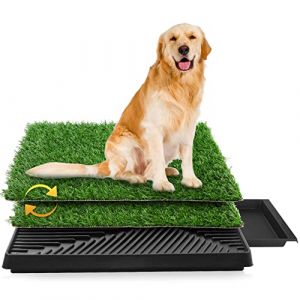 Sailnovo Toilettes pour Petits et Grands Chiens, 63 x 50 cm, avec 2 Gazon-Artificiel Durable, Facile à nettoyer, Tapis d'Entraînement pour Animaux, Convient pour Balcon/Jardin/Toilette etc