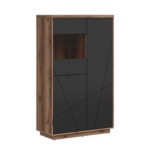 SANS Vitrine 3 portes noire et naturelle