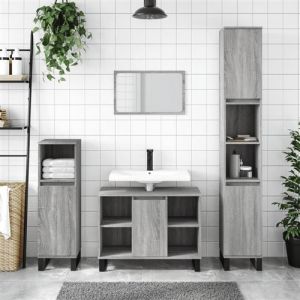 VidaXL Ensemble de meubles de salle de bain 3 pcs,Mobilier de salle de bain Sonoma gris - Gris