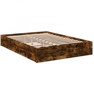 VidaXL Cadre De Lit Et Tiroirs Chêne Fumé 140x190 Cm Bois D'ingénierie