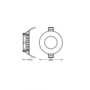 Osram Downlight Slim 85mm Spot encastrable LED 4,5W 3000K blanc chaud 240 lumens design fin IP20 installation facile pour salons et couloirs