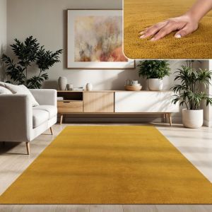 Paco Home Tapis De Salon Poils Ras Lavable Monochrome Style Moderne Jaune Moutarde Jaune Jaune 120x160 cm