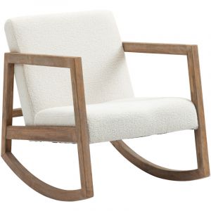 Libert&eacute; - Fauteuil &agrave; bascule,Effet laine boucl&eacute;e,Style vintage,Blanc cr&egrave;me