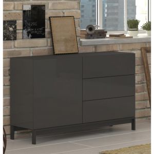 Alter Dmora - Buffet moderne avec 1 porte et 3 tiroirs, Made in Italy, Buffet de cuisine, Buffet design de salon, avec pieds, 110x40h47 cm, couleur