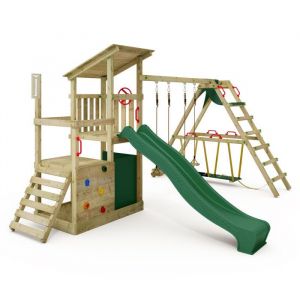 Fatmoose Aire de jeux en bois FruityForest Fun XXL avec SurfSwing et toboggan vert