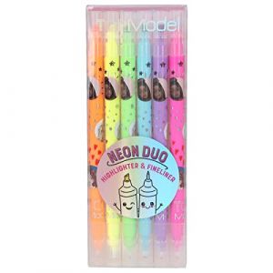 Depesche 11383 TOPModel surligneurs et de fineliners Neon Duo avec 6 feutres Doubles aux Couleurs Vives, Set de stylos Fine et Une Pointe Large pour écrire et marquer, Multicoloured