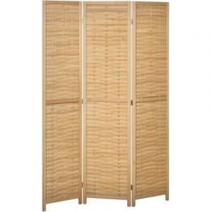 Homcom Paravent en bois - 3 panneaux - 120 x 170 cm - s&eacute;parateur de pi&egrave;ce pliable - en bambou - naturel clair