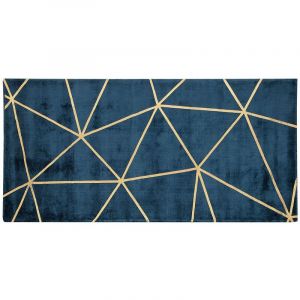 Beliani Tapis en viscose bleu marine et dor&eacute; au motif abstrait 80 x 150 HAVZA
