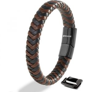 Image de Bracelet SERASAR en cuir véritable pour homme [Steady] Marron 17 cm fermoir magnétique en acier inoxydable boîte à bijoux