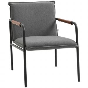 Homcom Fauteuil lounge style néo-rétro structure acier tissu aspect lin gris