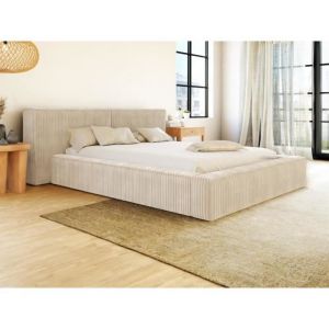 Pascal Morabito Lit coffre 140 x 190 cm - Velours côtelé grosses côtes - Beige - timano de