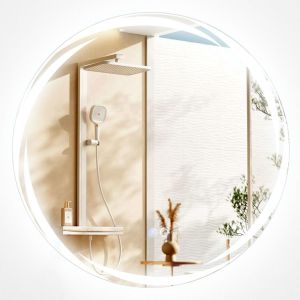Coast 60x60 cm Miroir de salle de bain LED rond argenté avec éclairage 3 couleurs graduable, anti-buée et fonction mémoire