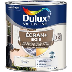 Dulux Valentine Peinture ext&eacute;rieure Bois Ecran+ Satin - Blanc Pur 0,5L