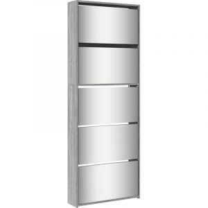 VidaXL Armoire à Chaussures Miroir 4 Niveaux, Étagère à Chaussures avec Rangement, Meuble à Chaussures Salon, Moderne, Sonoma Gris