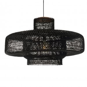 Macabane Alida - Suspension 'double' 90x90cm en rotin couleur noire et teck