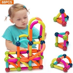 Costway 88 Pcs Bloc De Construction Magnétique, Jeu De Construction Aimanté Jouet Educatif Et Créatif Puzzle Colorés Pour 3 Ans+