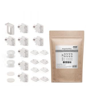 Reer Lot de 8 verrous magnétiques en papier - Sécurité enfant magnétique - Sécurité pour armoires et tiroirs à coller - Sécurité pour bébés et enfants - Équipement de premier choix
