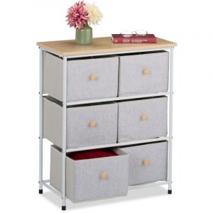 Image de Relaxdays Commode à 6 tiroirs, mélange de matériaux, HLP 73x60x32 cm, pour l'entrée ou la Chambre, Gris Clair et Nature