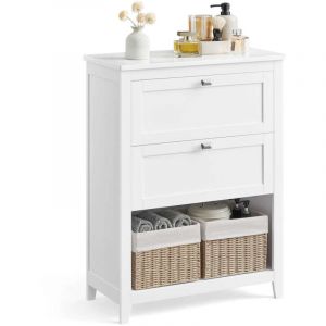 Meuble de salle de bain meuble de rangement 2 tiroirs avec 1 s&eacute;parateur r&eacute;glable 2 paniers buffet blanc