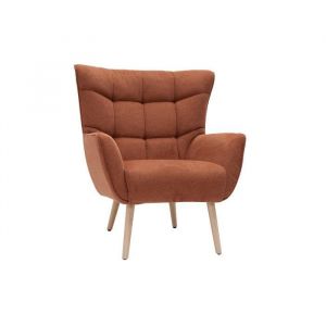 Miliboo Fauteuil scandinave tissu effet velours texturé terre brûlée et hévéa massif AVERY