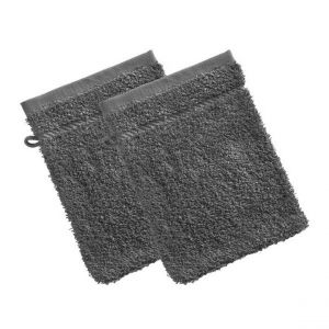 Lot de 2 gants de toilette Gris foncé en Coton CLAIRE
