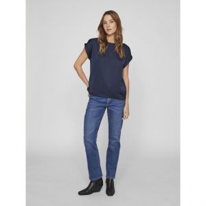 Vila Viellette S/S Satin Top/Su-Noos T-Shirt, Blazer Bleu Marine, 42 Femme