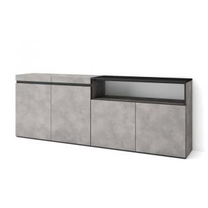 Buffet salon et cuisine, Meuble de Rangement, Commode, 200x75x35cm, 4 Portes, Meuble chaussure, Style moderne, Ciment - Skraut Home