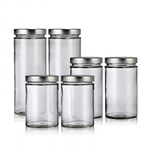 Lot de 6 bocaux en verre 3 tailles couvercles argenté