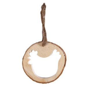 Ruedelafete Poule bois Creux déco avec lien, 10cm