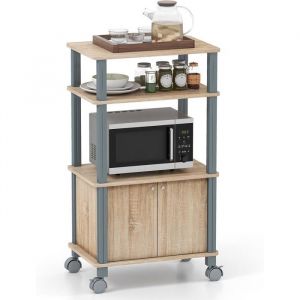 Desserte de Cuisine &agrave; Roulettes COSTWAY Portes Meuble pour Four sur Roues en Bois avec 3 &Eacute;tag&egrave;res 60 x 40 x 98 CM