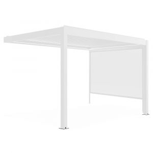 Oviala Pergola bioclimatique adossée et motorisée éclairée 3x4m et 1 store - Blanc