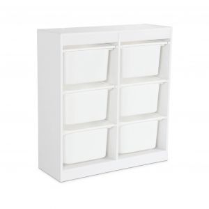 Meuble de rangement enfant. blanc. 6 bacs de rangement en plastique - Blanc