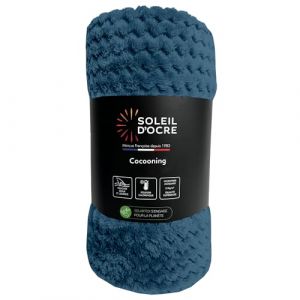 Soleil d'Ocre Couverture, Plaid 220x240 cm COCOONING Bleu Canard